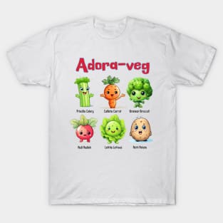 Adora-Veg Cute Kawaii Veggies Design T-Shirt